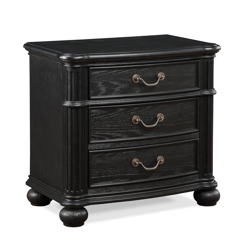 Table de chevet antique 3 gris noir avec 3 tiroirs et finition en bois