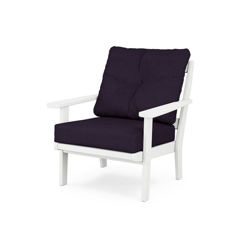 Chaise à assise profonde Lakeside Cape Cod, Blanc classique, Lin marine