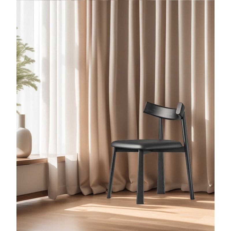 Solid Wood Minimalist Dining Chair With Backrest, Black