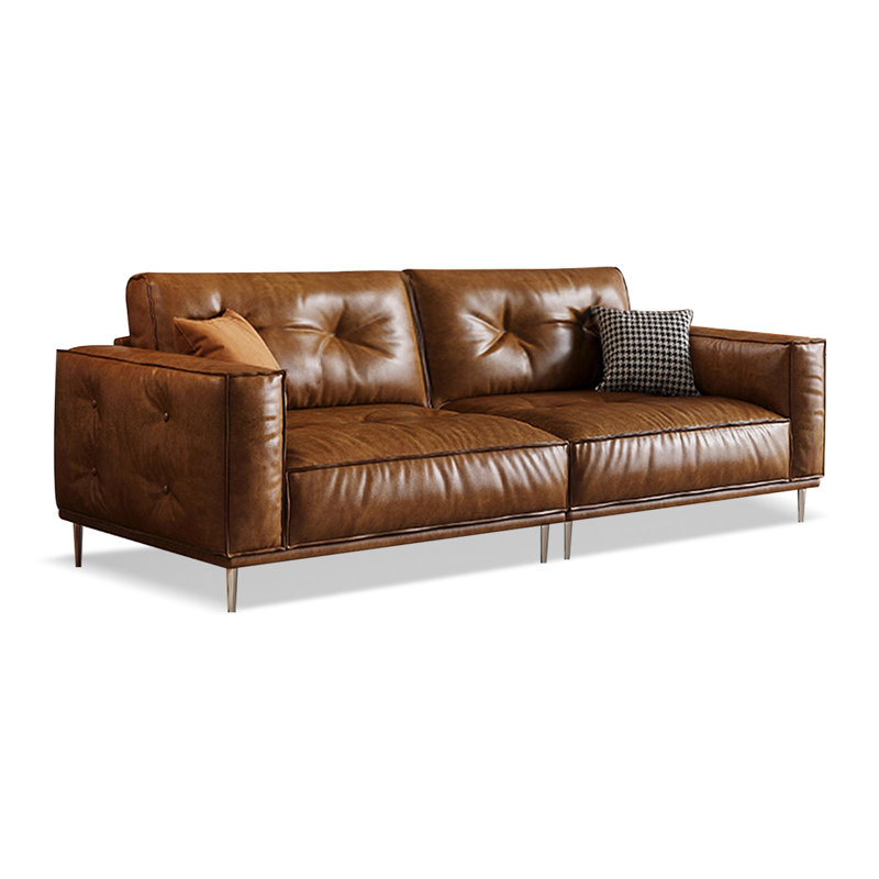 Canapé standard en cuir véritable brun, H 32,28 po x l 94,49 po x P 37,8 po, 3