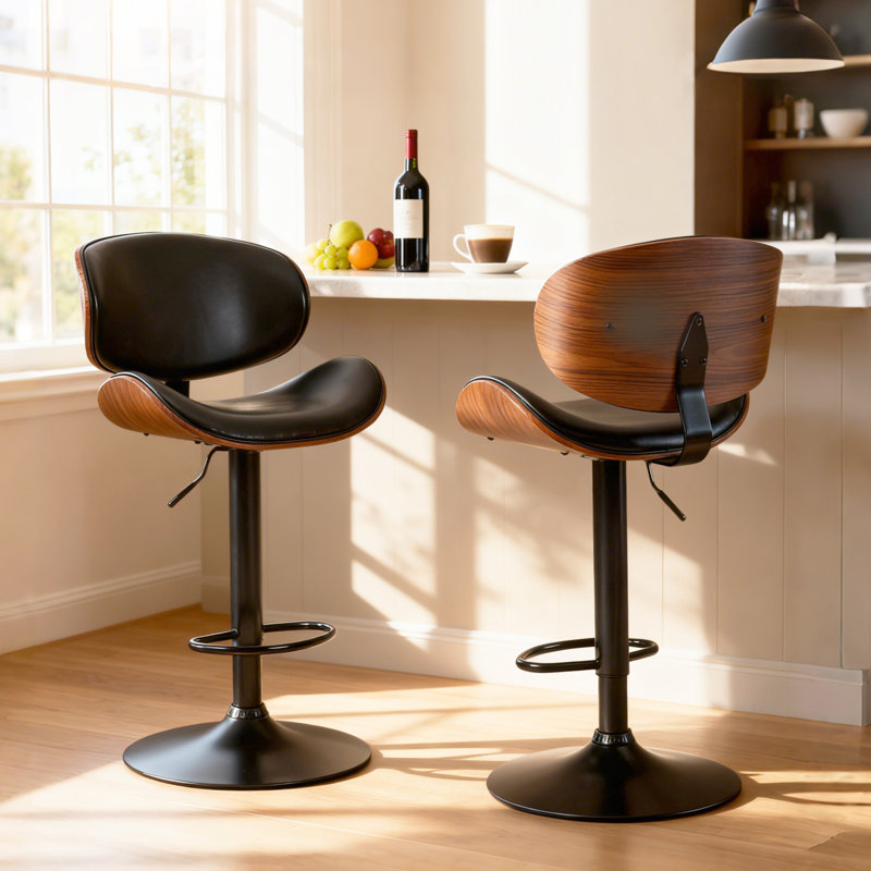Tabouret de bar pivotant à hauteur réglable avec structure en métal, Noir, 2
