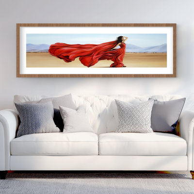 Red Dress in the Desert - Scenic Figurative Framed Print