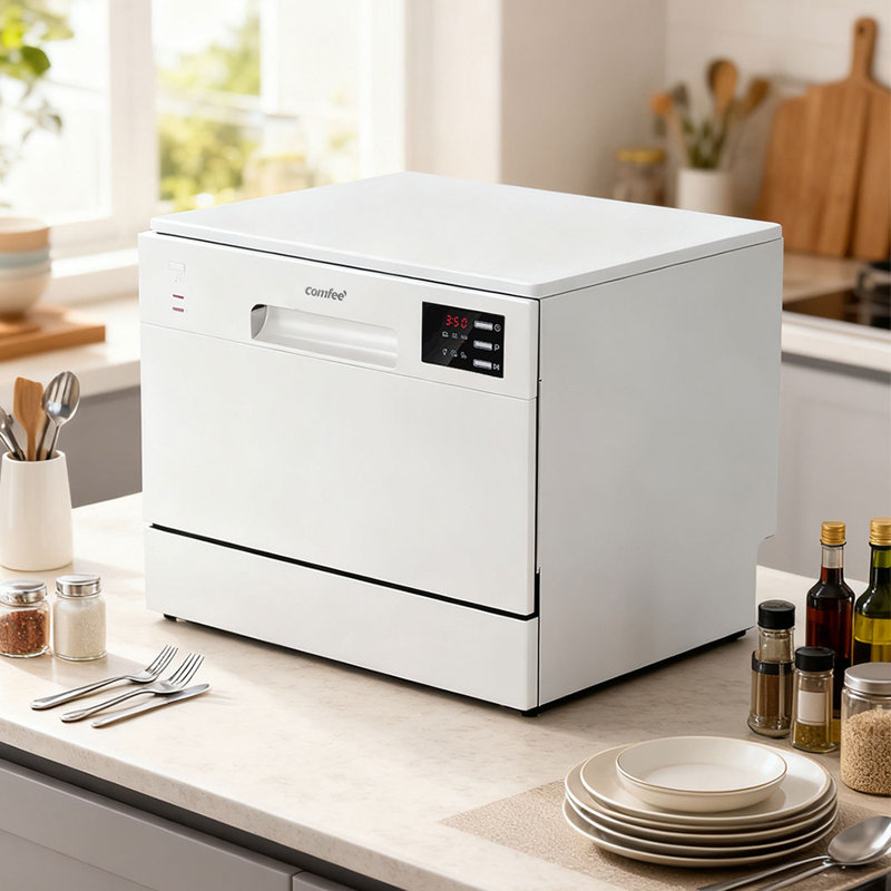 6.5L Freestanding Compact Dishwasher with LED display, White