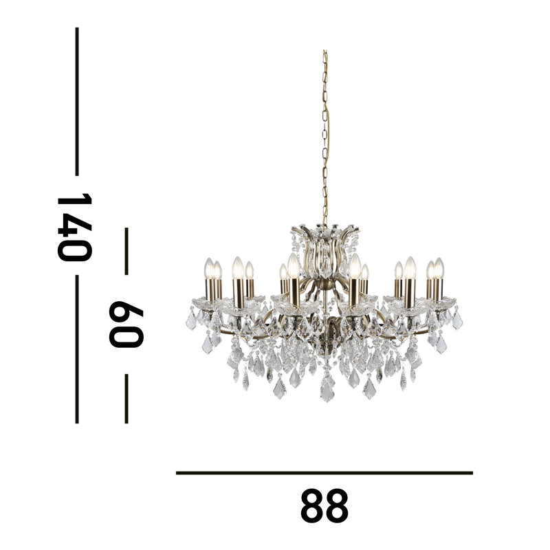 Plaisir 12 - Light Candle Style Chandelier, Antique Brass