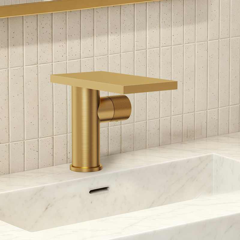 Robinet de salle de bain à un trou, robinet de lavabo cascade à poignée simple avec ensemble de bonde, Or brossé
