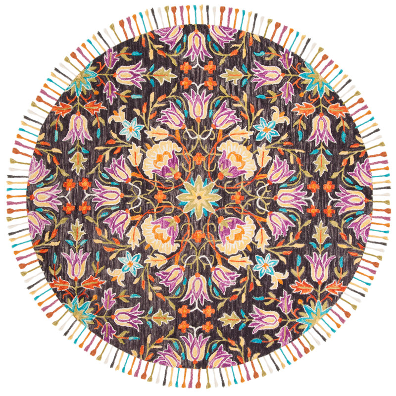 Tapis floral en laine touffeté à la main Vahakn, Rond 7 pi