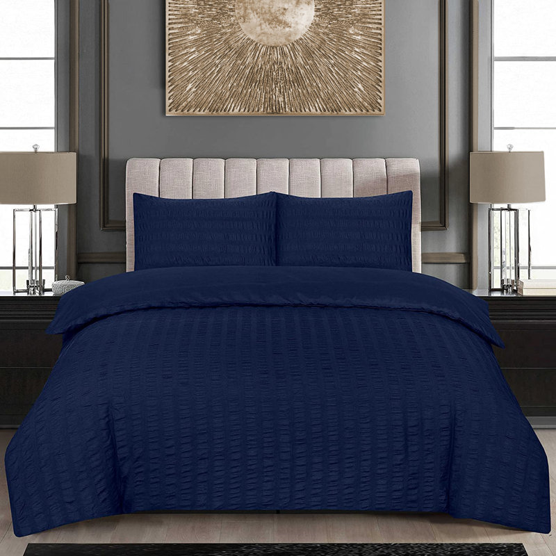 Polyester Solid Colour Duvet Cover Set, Navy, Single - 1 Standard Pillowcase
