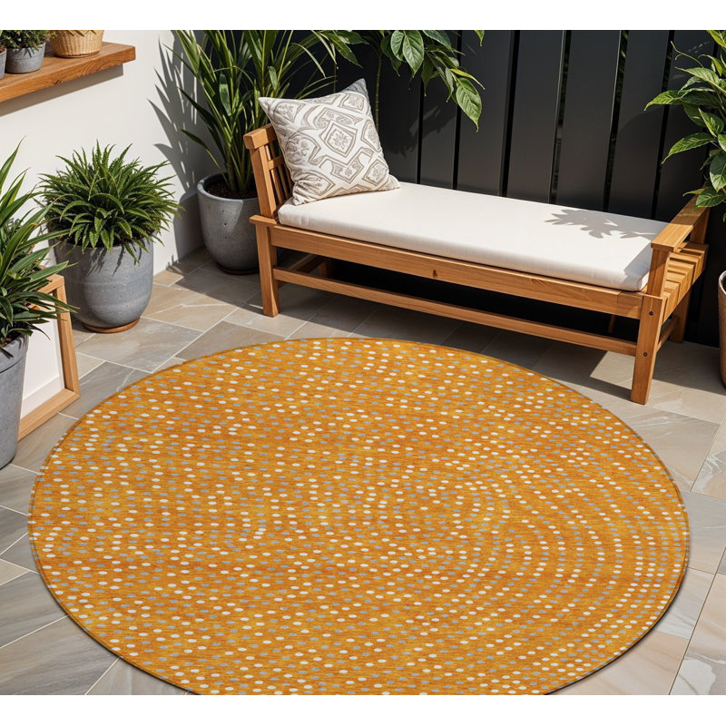 Tapis d'intérieur rond lavable à pois orange HomeRoots 8 pi