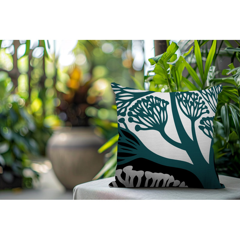 Oreiller carré réversible intérieur / extérieur à motif floral Sally, Carré 19 po, Émeraude