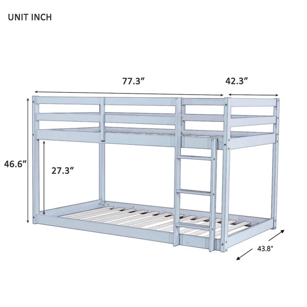Latitude Run® Solid Wooden Twin Over Twin Floor Bunk Bed With Ladder ...