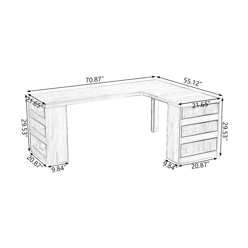 Bureaux rectangulaires en bois massif brun clair, H 29,53 po x l 70,87 po x P 55,12 po, Retour à droite