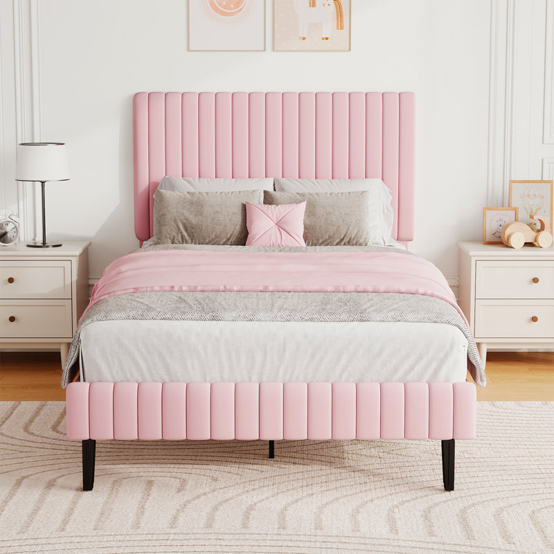 Tête de lit et pied de lit en velours avec revêtement matelassé, Simple, Rose