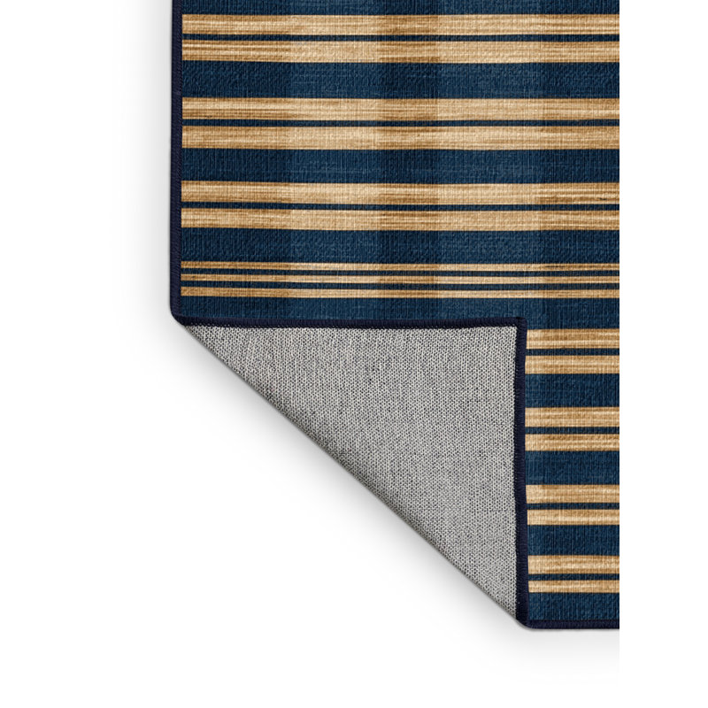  Tapis lavable rayé bleu marine et ivoire, Rectangulaire 2 pi x 3 pi