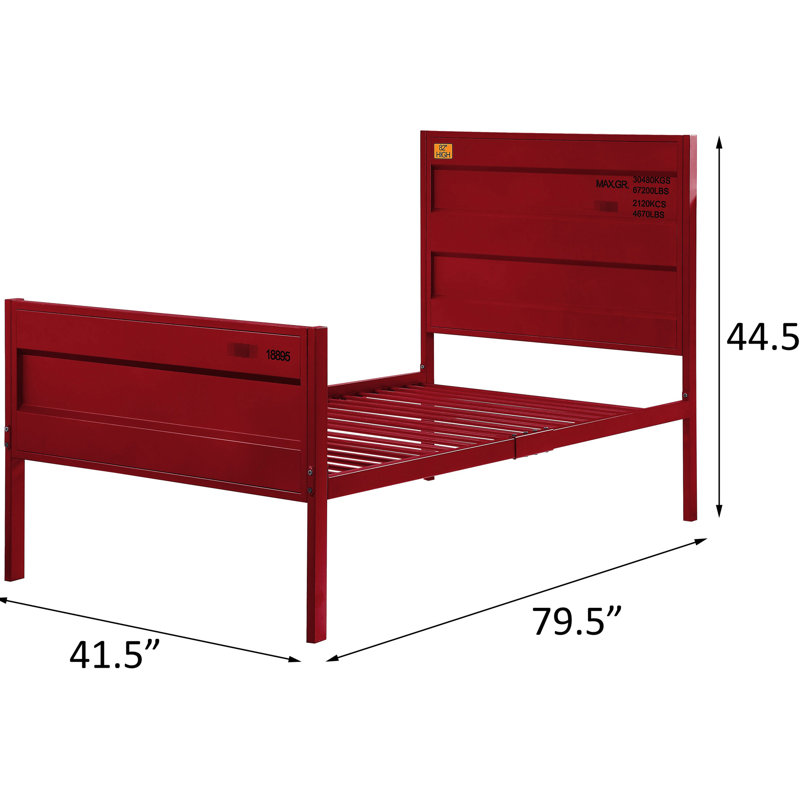 Lit plateforme simple rouge avec éléments de métal industriels et serrure avec tête de lit moderne Allure, Rouge