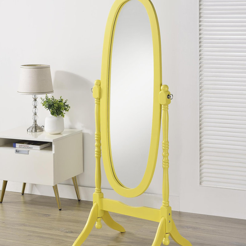 Traditional Queen Anna Style Wood Floor Cheval Mirror, Yellow Finish