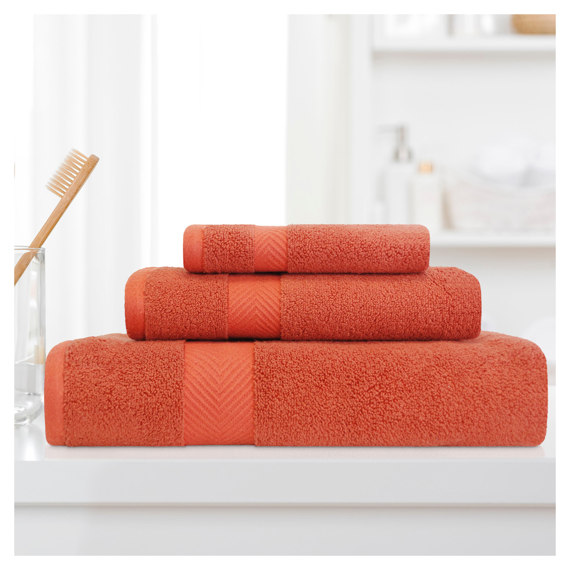 Hamachi Zero-Twist 3 Piece 100% Cotton Towel Set, Brick