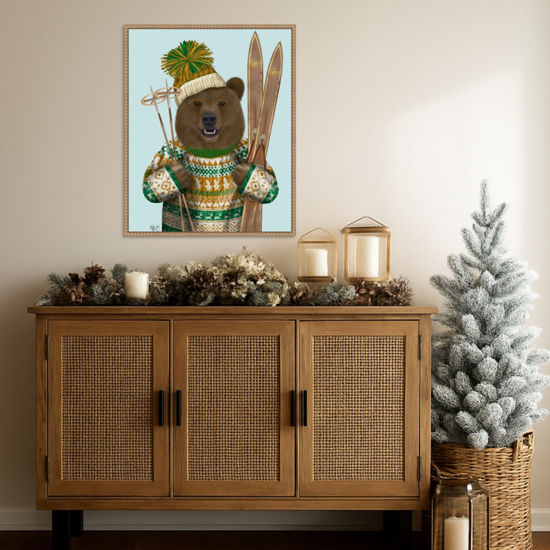 «Bear in Christmas Sweater» par Fab Funky, impression sur toile encadrée
