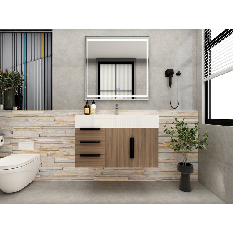Jessica 35.5'' Single Bathroom Vanity with Acrylic Top, Wood