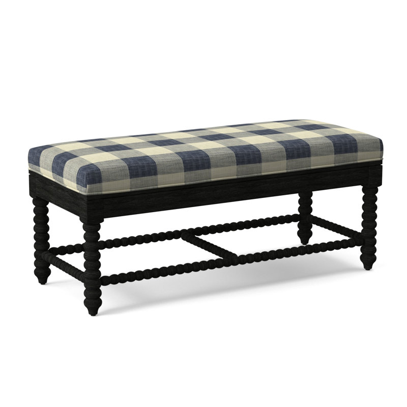 Lind Island Upholstered Bench, Sunbrella Beige Pinstripe; 6205-74, Antique Black Finish