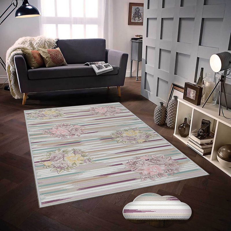 Luxurious Woven Area Rug, 5.9 x 9.2 ft, 100% Polyester, Antibacterial | Non-Slip PVC Felt Dot Underside, 0.3 in Pile Height | Machine Washable, 3D Digital Print, Perfect for Living Room & Bedroom Décor