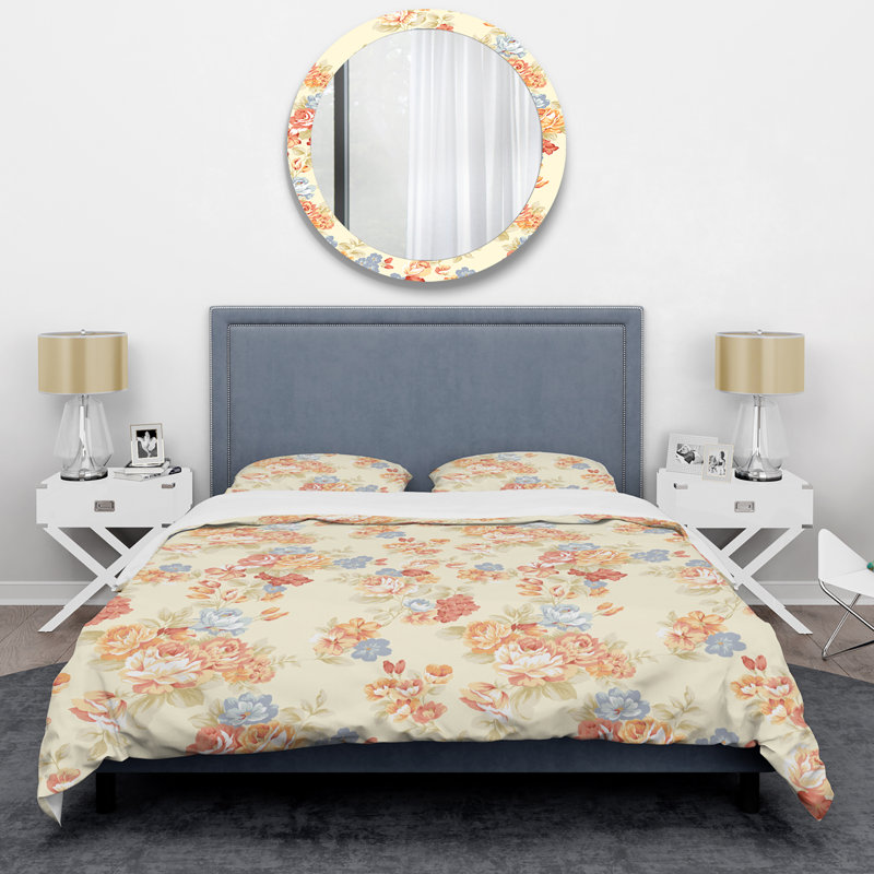 Roses brunes et crème - Ensemble de housse de couette à motif floral - Microfibre de polyester