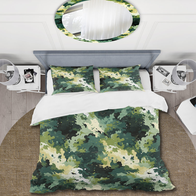 Ensemble de housse de couette Camouflage Green Art Splatte, Housse de couette simple + 1 taie décorative stan