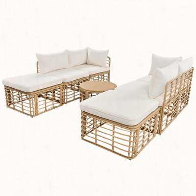 Ensemble 7 pièces de mobilier d'extérieur pour patio, ensemble de canapé modulaire toutes saisons avec coussins et coussins épais, ensembles de conversation librement combinés pour le jardin, la cour arrière et le balcon