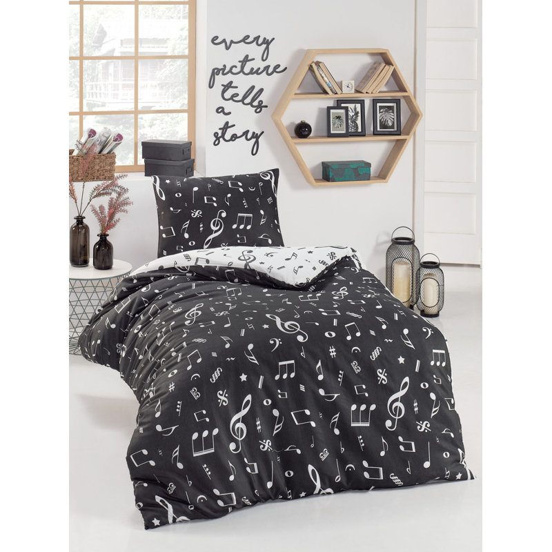 Ensemble de housse de couette en mélange de coton blanc / noir 3 pièces Duvet