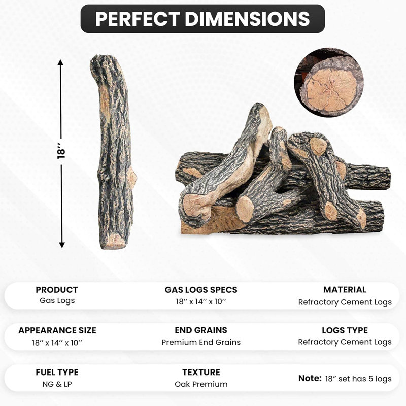 Premium Gas Logs - for Vented Fireplaces, Natural Gas or Liquid Propane