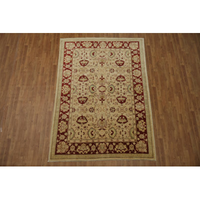 Classic Beige and Maroon Peshawar Oriental Area Rug 6x8