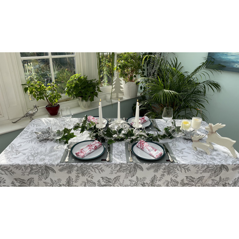 Mireya Tablecloth, Silver/White