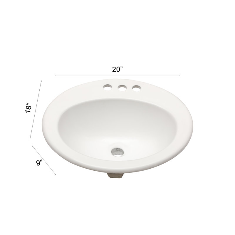 Lavabo de salle de bain encastré ovale en céramique blanche avec trop-plein et trous de robinet L 20 po x l 18 po 