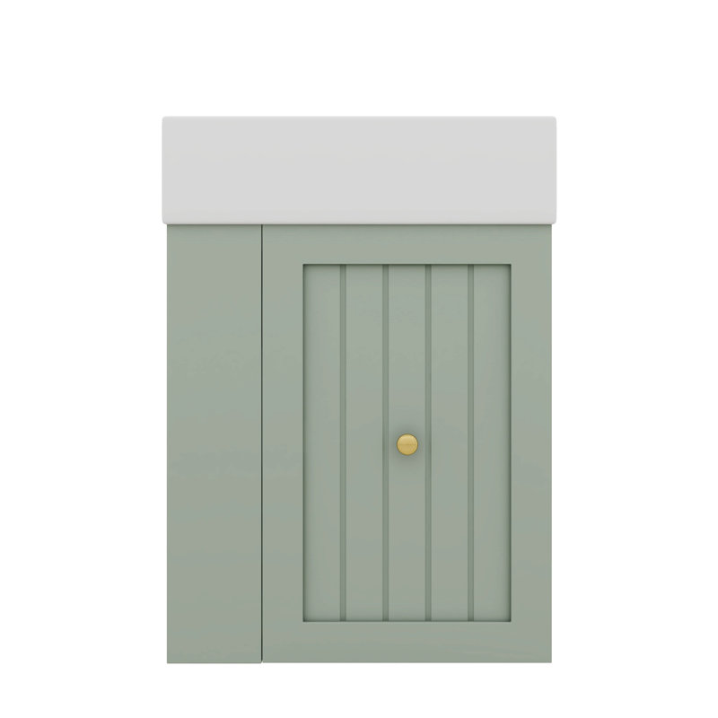 Meuble-lavabo contemporain de 20 pouces avec lavabo en céramique, tablette latérale et poignée dorée, Vert