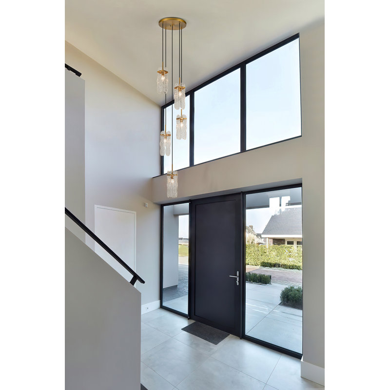 5 - Light Cluster Pendant with Water Pattern Glass for Entryway