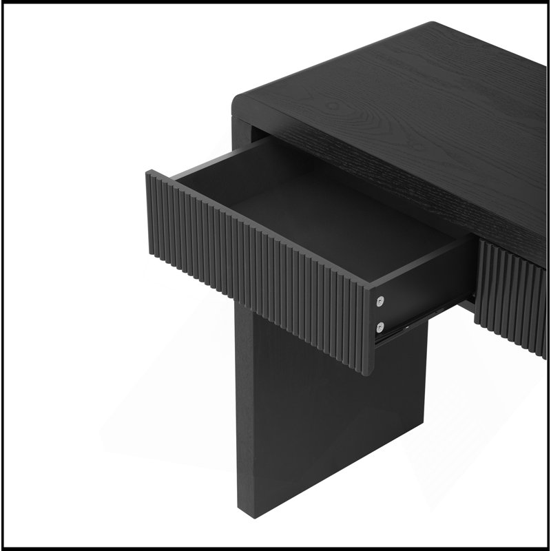Console rustique avec 3 tiroirs cannelés - Table d'entrée en placage de bois massif avec grain de bois naturel pour le salon, couloir (noir)