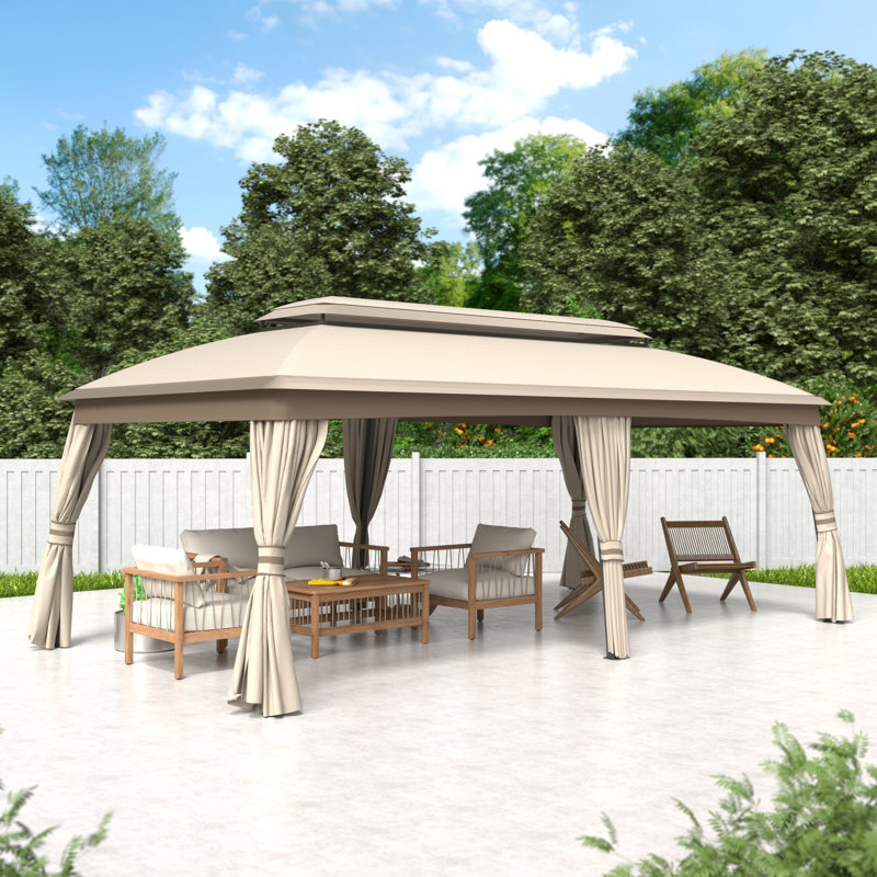 10' W x 20' D Fabric Gazebo: Spacious Portable Canopy for Outdoor Events, Patios, and Gardens, Beige