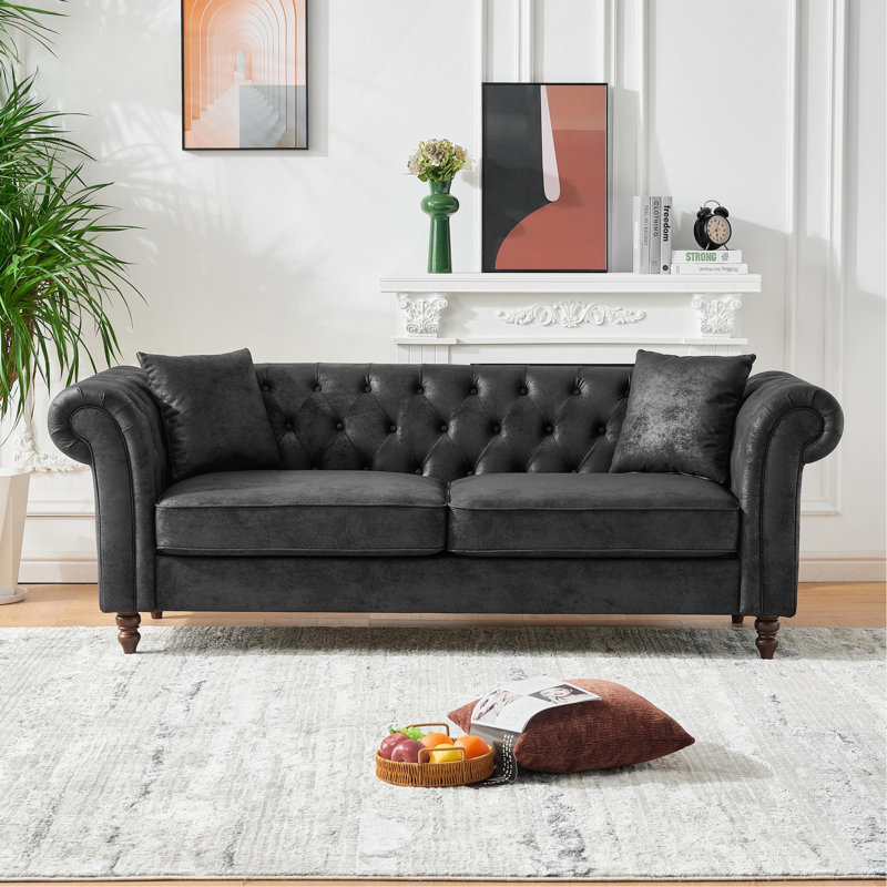 Canapé en tissu 83 po Chesterfield, Noir