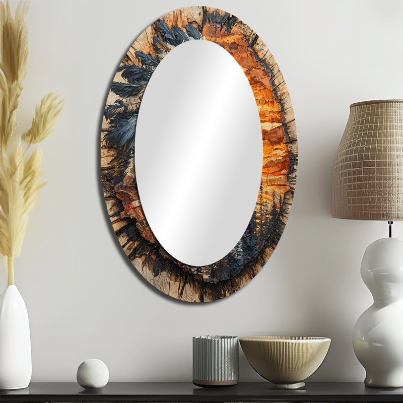 Native American Warrior Energy Of Forest III - Miroir mural moderne ovale, 36 po x 24 po