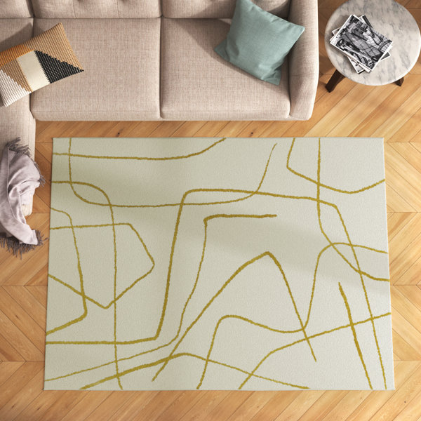 Doormat Layering Rug, Cream and Mustard Pattern Area Rug, Yellow