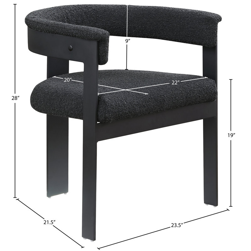Chaise avec accoudoirs sans dossier rembourrée Romeo, Thermolaquage noir mat, Tissu bouclé noir