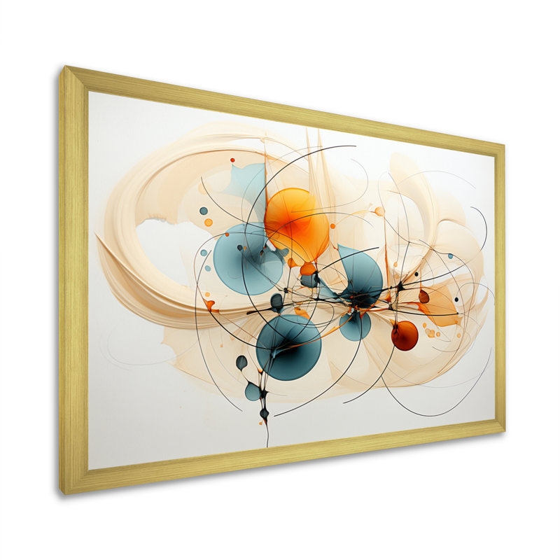 Teal Orange Line Art Conceptual Abstracts II - Art mural, H 30 po x l 40 po, Single Picture Framed, Doré