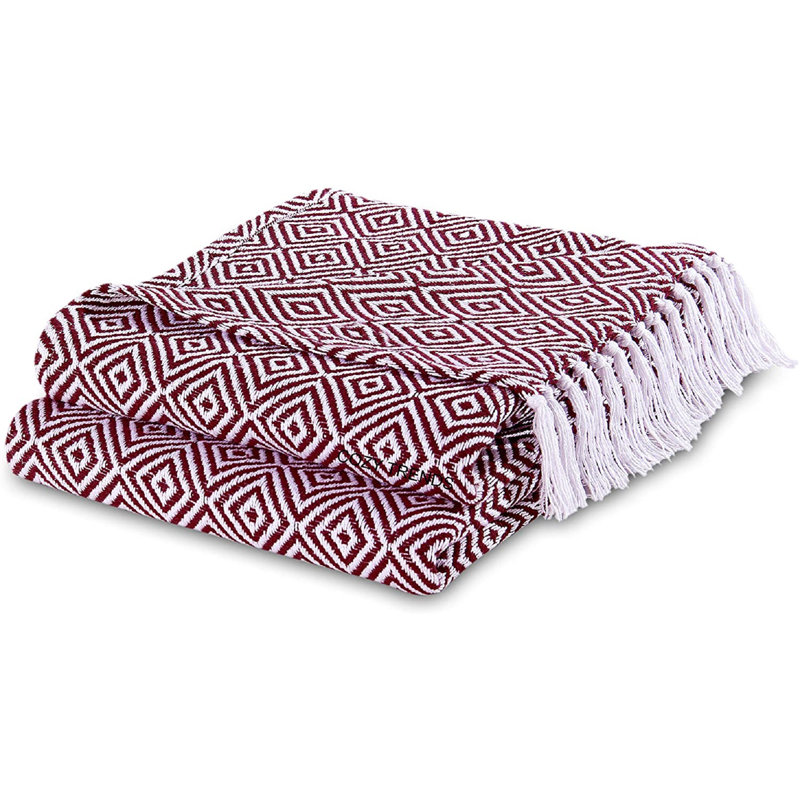 Hand Woven Throw Blanket, Burgundy
