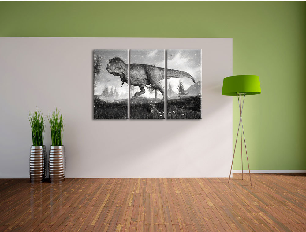 3-tlg. Leinwandbild-Set „T-Rex-Dinosaurier in der Natur“, Kunstdruck