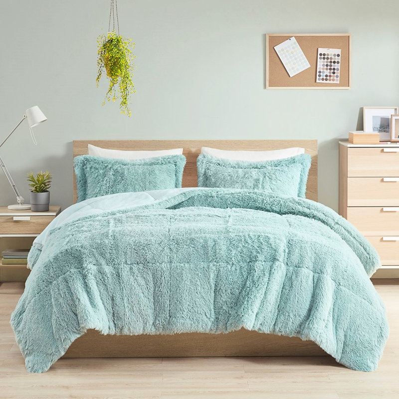 Édredon à poils longs à poil long très grand / très doux - rembourrage bleu doux l 104 po x L 90 po 2 taies décoratives l 20 po x P 36 po + P 2 po Revers chaud