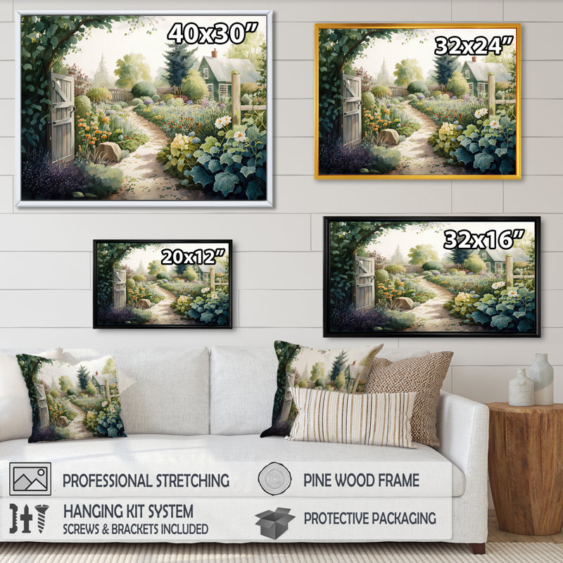 Fresh Garden At The Cottage I - Farm Large, art mural, L 40 po x H 30 po, Cadre flottant doré