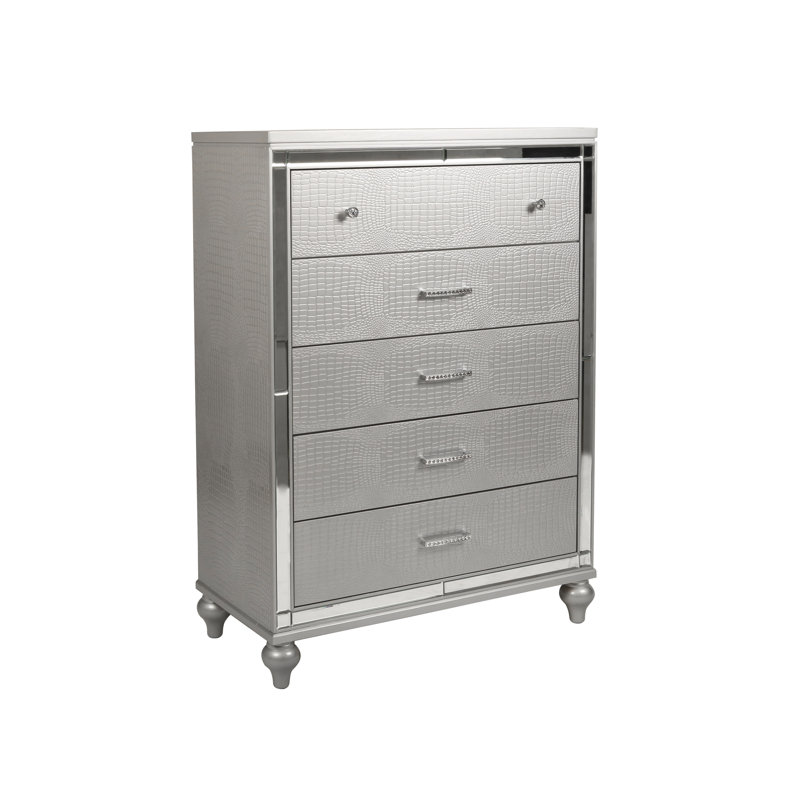 Commode 5 tiroirs Sherley, Argent