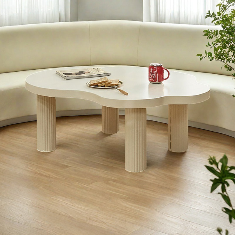 Table à thé en bois massif avec nuages crème, H 15,74 po x L 39,37 po x l 27,55 po