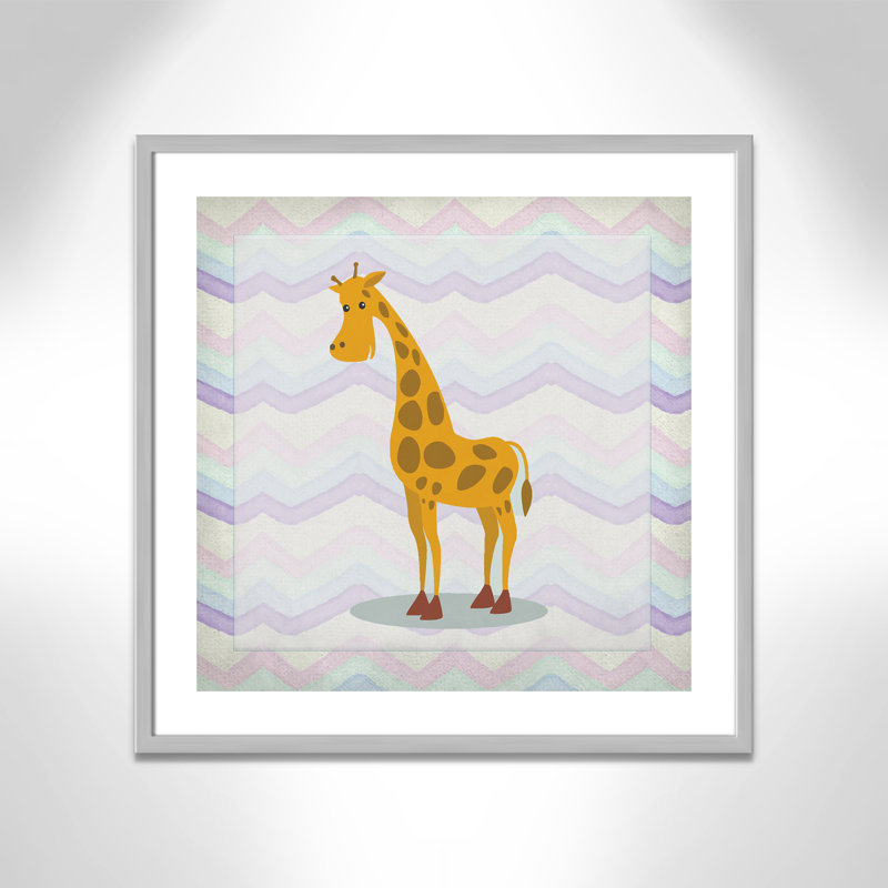 Décalcomanie murale «Pink Giraffe Time», Encadré de boîte argent, H 26,5 po x l 26,5 po x P 1,18 po