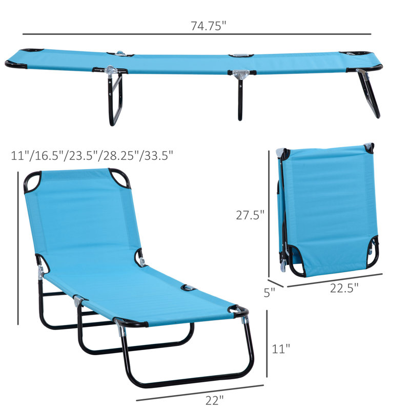 Outdoor Folding Recliner Pool Chair, Sun Lounger For Beach, Patio, Deck, Blue