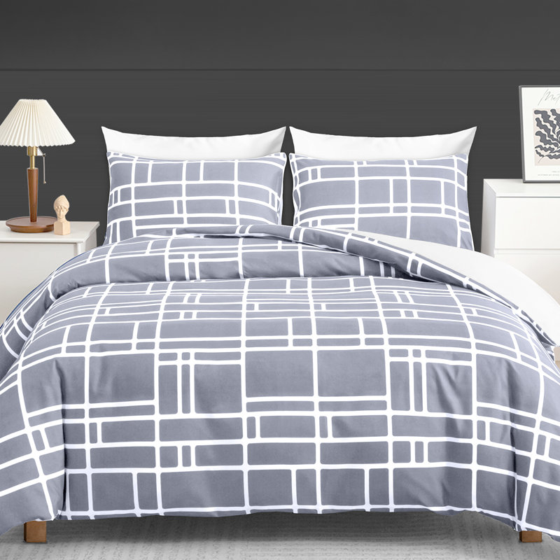 Microfiber Brick Duvet Cover Set, Single (135cm x 200cm), Grey & White